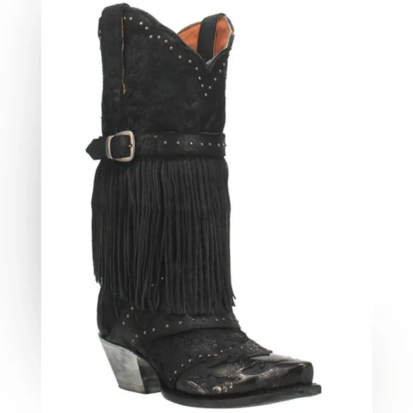 Dan Post Bed Of Roses Leather Boots DP4047-BLACK-FRINGE Size 6.5 LNC - Picture 1 of 11